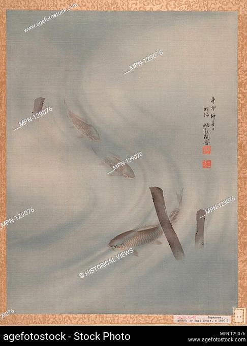 Fishes Swimming. Artist: Seki Shuko (Japanese, 1858-1915); Period: Meiji period (1868-1912); Date: Summer, 1891; Culture: Japan; Medium: Album leaf; ink and...