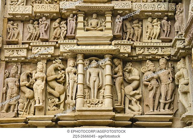 PARSVANATH TEMPLE: Wall sculptures - closeup, Eastern Group, Khajuraho , Madhya Pradesh, India, UNESCO World Heritage Site