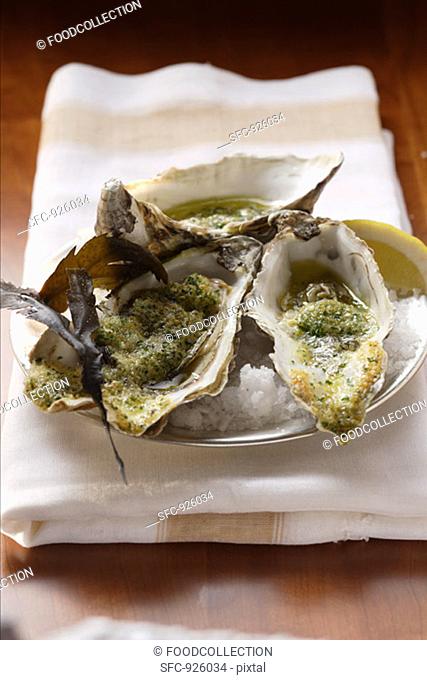 Baked oysters with herb breadcrumbs