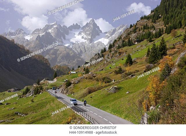 Mountain, mountains, autumn, Uri, Switzerland, Europe, traffic, transport, Susten, Pass, Meiental, street