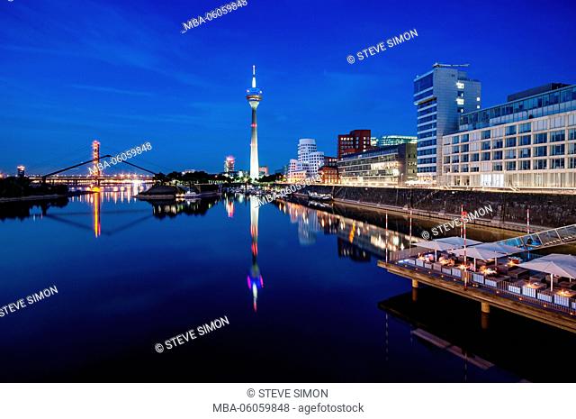 Media Harbour night photography, in the evening, Dusseldorf