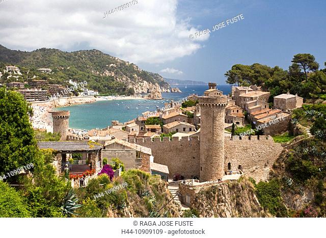 Spain, Europe, Girona Province, Costa Brava, Coast, Tossa de Mar, beach, blue, water, sea, travel, tourism, castle, colourful, Costa Brava, landscape, old town