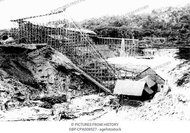 Thailand: Tin mining operation on Phuket Island at 'Muang Chik', 1957