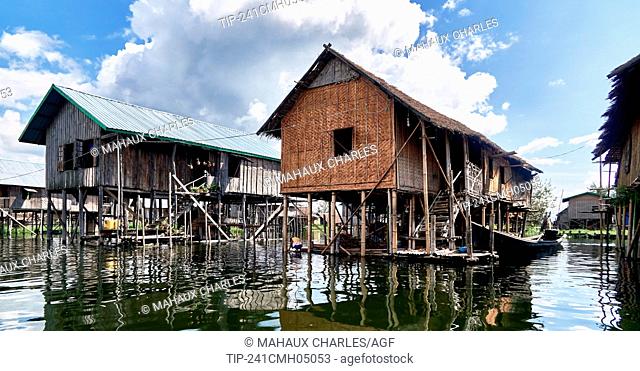 Phaw Khone vilage; Inle Lake, Shan state, Myanmar (Burma), Asia ; Stilt houses ; stands in the water