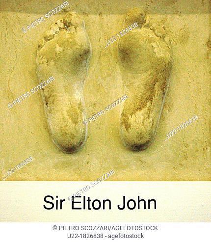 New York City, Elton John’s footprint at Bryant Park, during an anti-AIDS campaign, Midtown Manhattan