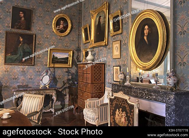 Portrait of George Sand (on the right) in the Large Lounge, House of George Sand , Nohant-Vic, Department of Indre, Historic Province of Berry