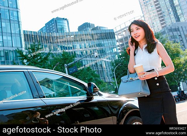 Car at the side of beautiful call business women