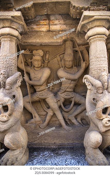 Carved idol on the inner wall of the Kanchi Kailasanathar temple, Kanchipuram, Tamil Nadu, India