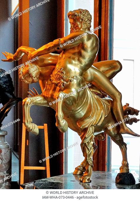 Nessus Abducting Deianira. The centaur Nessus abducting Deianira, the wife of his rival Hercules. After a statuette by Giambologna
