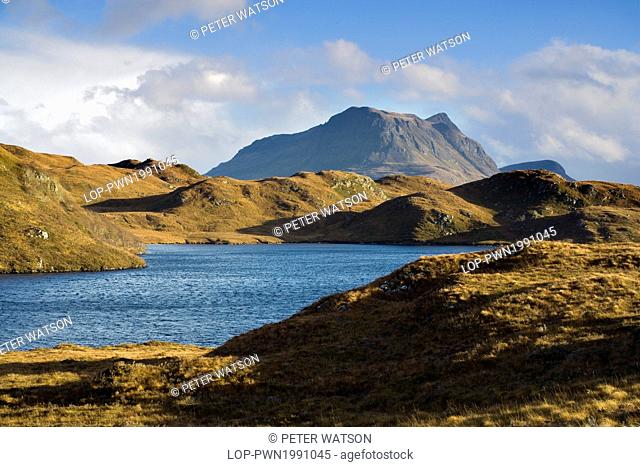 Scotland, Highland, Lochinver. View across the remote Loch Buine Moire in the north Scottish highlands