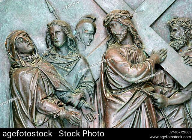 4th Stations of the Cross, Jesus meets His Mother, St Francis Xavier's Church in Zagreb, Croatia