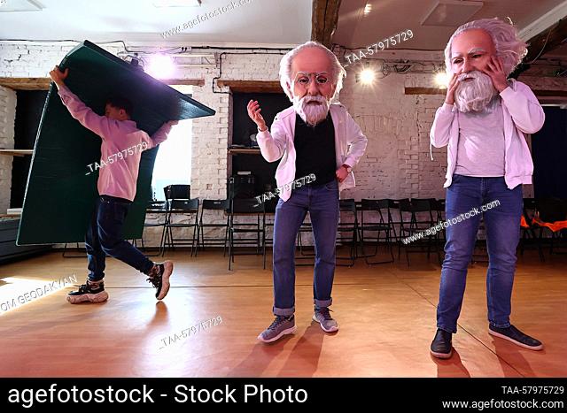 RUSSIA, KALUGA REGION - MARCH 20, 2023: Actors are seen in the Rural Theater in the village of Leo Tolstoy, Kaluga Region