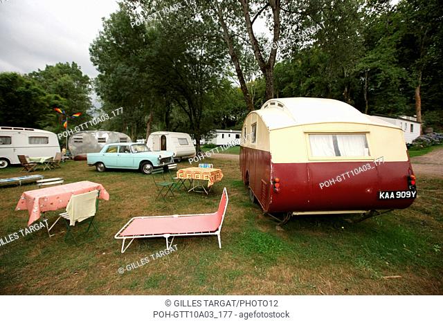 tourism, France, brittany, morbihan, Roc Saint Andre, Camping, Vintage caravans Photo Gilles Targat