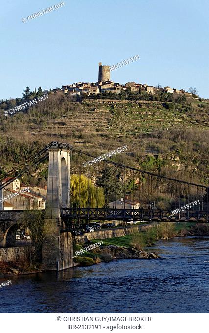 Montpeyroux village, labelled Les Plus Beaux Villages de France, The Most Beautiful Villages of France, as seen from parent village, Allier valley