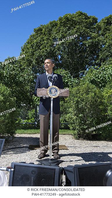 United States President Barack Obama makes a statement on the situation in Egypt from the driveway of his vacation house in Chilmark
