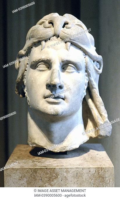 Alexander the Great 356-323 BC Alexander III of Macedon  Portrait bust showing Alexander wearing lion head-dress