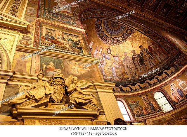 inside santa maria maggiore basilica church in trastevere, rome, italy