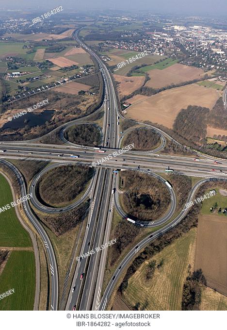 Aerial view, Autobahnkreuz Moers, A40 and A57 freeway intersection, Moers Exit 8, Moers, Lower Rhine, North Rhine-Westphalia, Germany, Europe