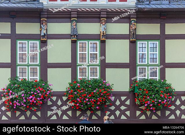 Window, town hall, old town, Wernigerode, Harz, Saxony-Anhalt, Germany, Europe
