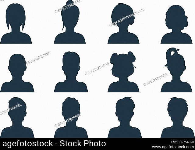 Silhouette person head. People profile avatars, human male and female anonymous faces. Vector user business portraits set