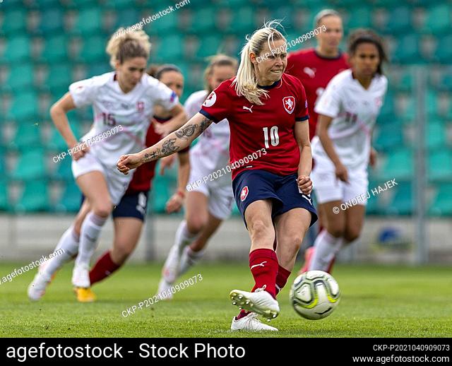 Katerina Svitkova of Czech Republic in action during the UEFA Womens Championship qualifier playoff match Czech Republic vs Switzerland in Chomutov