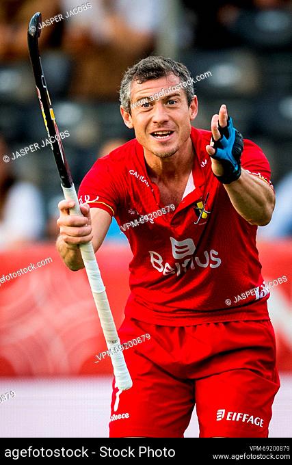Belgium's John-John Dohmen reacts during a hockey game between Belgian national team Red Lions and New Zealand, match 8/12 in the group stage of the 2023 Men's...