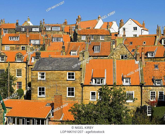 England, North Yorkshire, Robin Hoods Bay. Roof tops of houses in Robin Hoods Bay, the busiest smuggling community on the Yorkshire coast during the 18th...