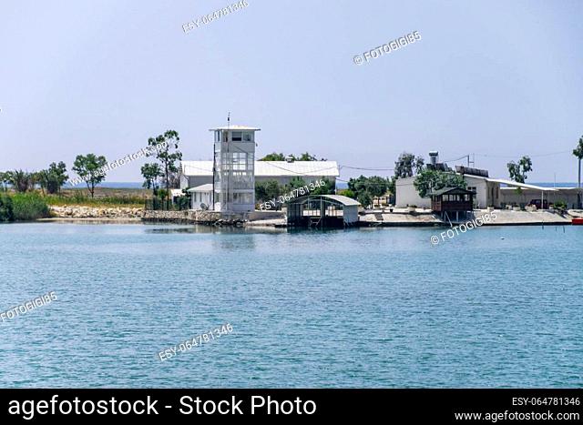 Fishing station in the bay. Observation tower of fishermen