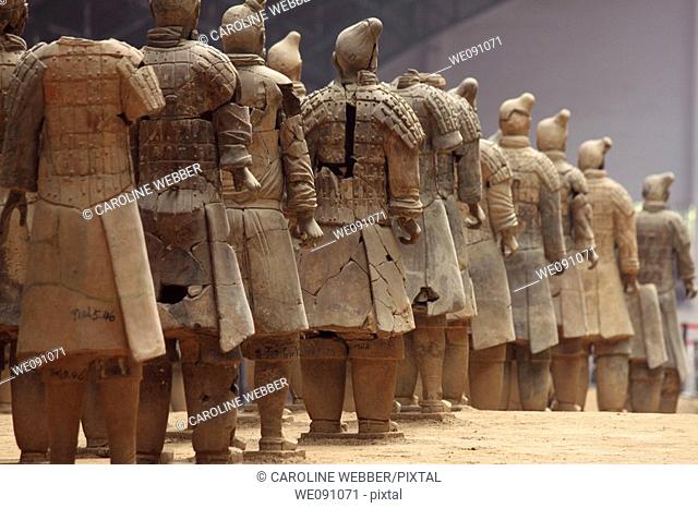 Rows of warriors at the Terra Cotta Army, Xi'an China