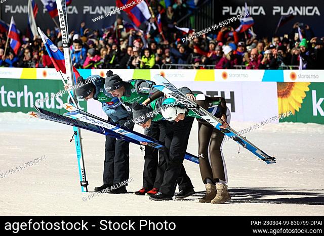 04 March 2023, Slovenia, Planica: Nordic Skiing: World Championships, Ski Jumping - Team Jumping, Men, Final, Large Hill