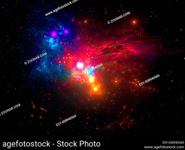 Abstract sky with stars - computer-generated image. Bright colorful, fractal background. Digital art for desktop wallpaper or design element for astronomy