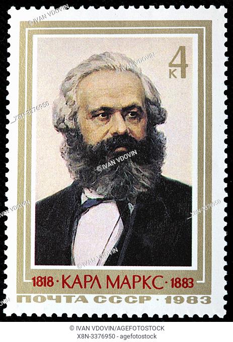 Karl Marx (1818-1883), German philosopher, economist, historian, sociologist, socialist revolutionary, postage stamp, Russia, USSR, 1983