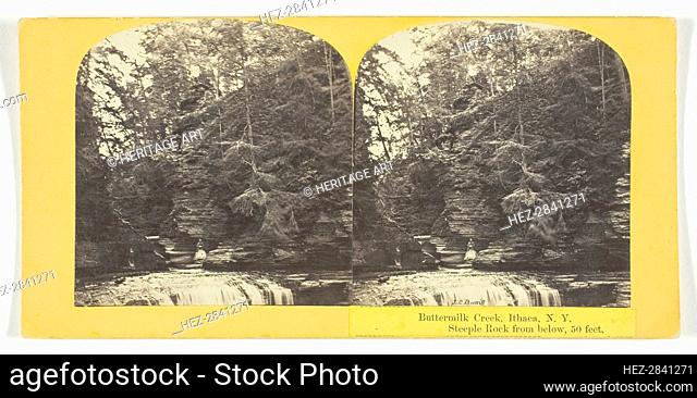 Buttermilk Creek, Ithaca, N.Y. Steeple Rock from below, 50 feet, 1860/65. Creator: J. C. Burritt
