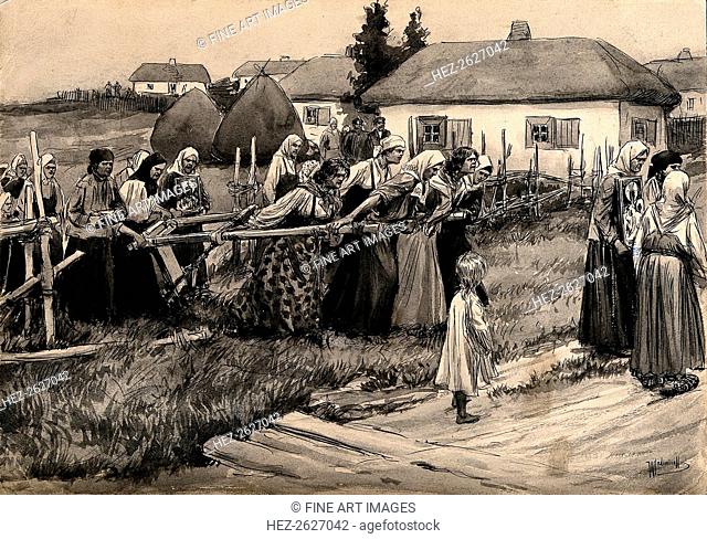 A religious cholera procession in rural Russia (from the series of watercolors Russian revolution), Artist: Vladimirov, Ivan Alexeyevich (1869-1947)