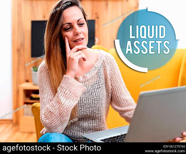 Text sign showing Liquid Assets, Word Written on Cash and Bank Balances Market Liquidity Deferred Stock Abstract Taking Online Examination