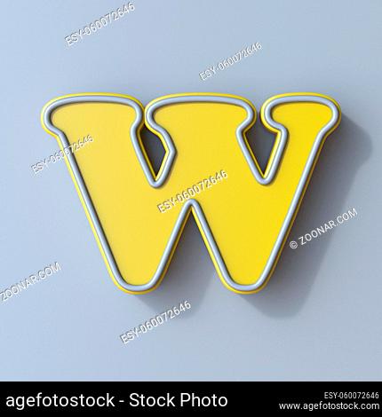 Yellow cartoon font Letter W 3D render illustration isolated on gray background