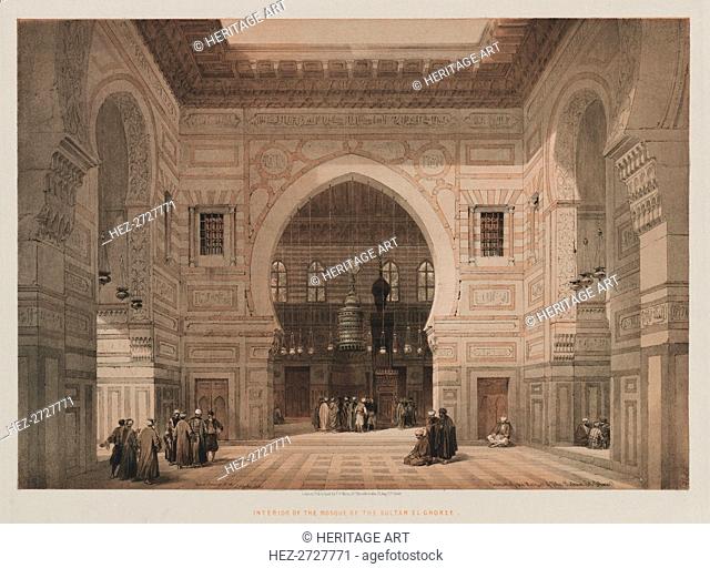 Egypt and Nubia, Volume III: Interior of the Mosque of the Sultan El Ghoree , 1849. Creator: Louis Haghe (British, 1806-1885); F.G