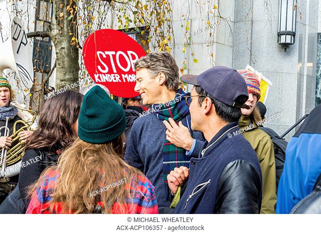 Vancouver mayor Gregor Robertson at Anti Kinder Morgan Pipeline Protest Rally and March, Vancouver, British Columbia, Canada