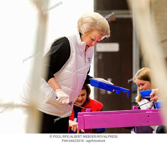 Princess Beatrix, member of the Dutch Royal Family, volunteering for people with disabilities at a Manege in Den Dolder, Netherlands, 11 March 2016
