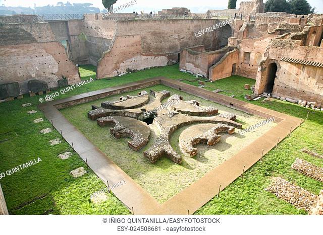 ruins of the ancient roman Emperor Palace or House of Augustus, in Palatine hill, in Rome, Italy, Europe