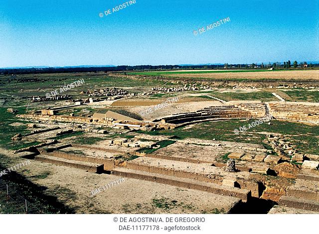 Ruins of the Greek theatre, Metaponto, Basilicata, Italy. Greek civilization, 4th century BC