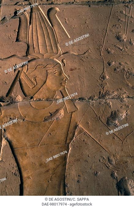 Painted relief, Mortuary Temple of Hatshepsut, Deir el-Bahri, Theban necropolis (UNESCO World Heritage List, 1979), Luxor, Egypt