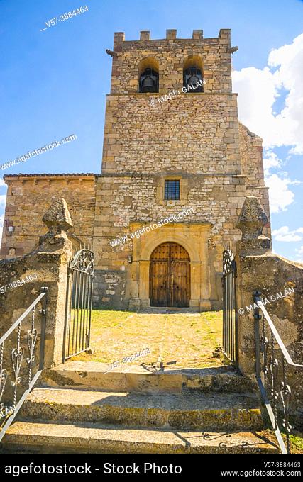 Facade of the church. Tortonda, Guadalajara province, Castilla La Mancha, Spain
