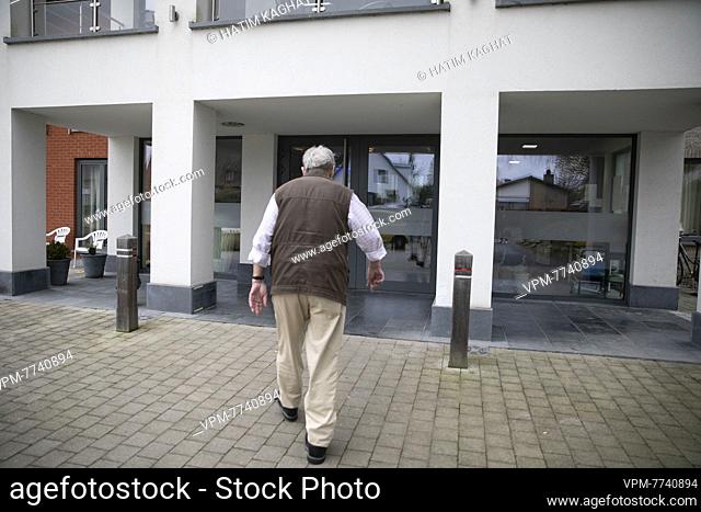 Resident Joost Van Bockstael, 74, talks to the press at Alegria Cohousing, formerly elderly care home Residence Beauprez, in Grimminge, Geraardsbergen
