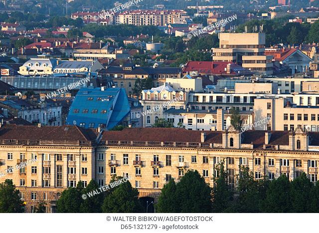 Lithuania, Vilnius, elevated city view from Snipiskes, morning
