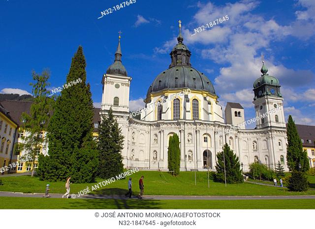 Ettal, Ettal Abbey, Near Oberammergau, monastery church and courtyard, Upper Bavaria, Bavaria, Germany, Europe
