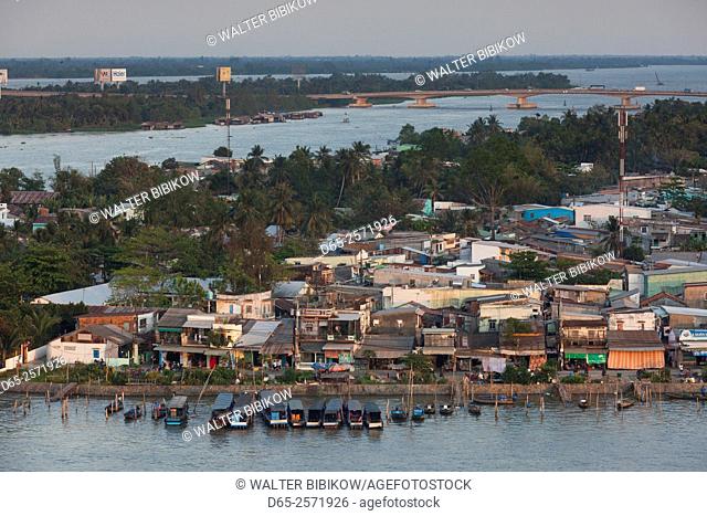 Vietnam, Mekong Delta, Can Tho, elevated view of the East Bank of the Can Tho River, late afternoon