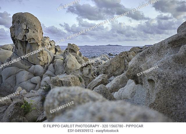 Beautiful cliff on the southern coast of Sardinia, formed by granite rock shaped by the sea and the elements