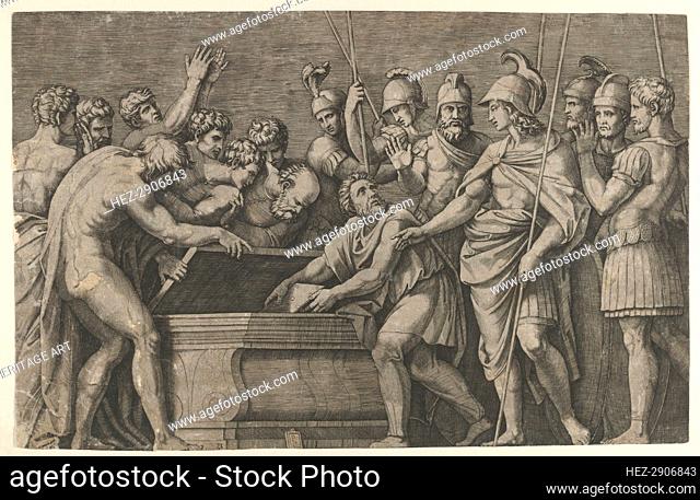 Alexander the Great commanding that the work of Homer be placed in the tomb of Ac.., ca. 1500-1534. Creator: Marcantonio Raimondi