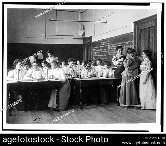 Group of young women studying static electricity in normal school, Washington, D.C., (1899?). Creator: Frances Benjamin Johnston